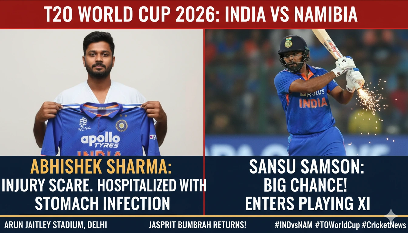 Abhishek Sharma injury update and Sanju Samson playing 11 India vs Namibia T20 World Cup 2026